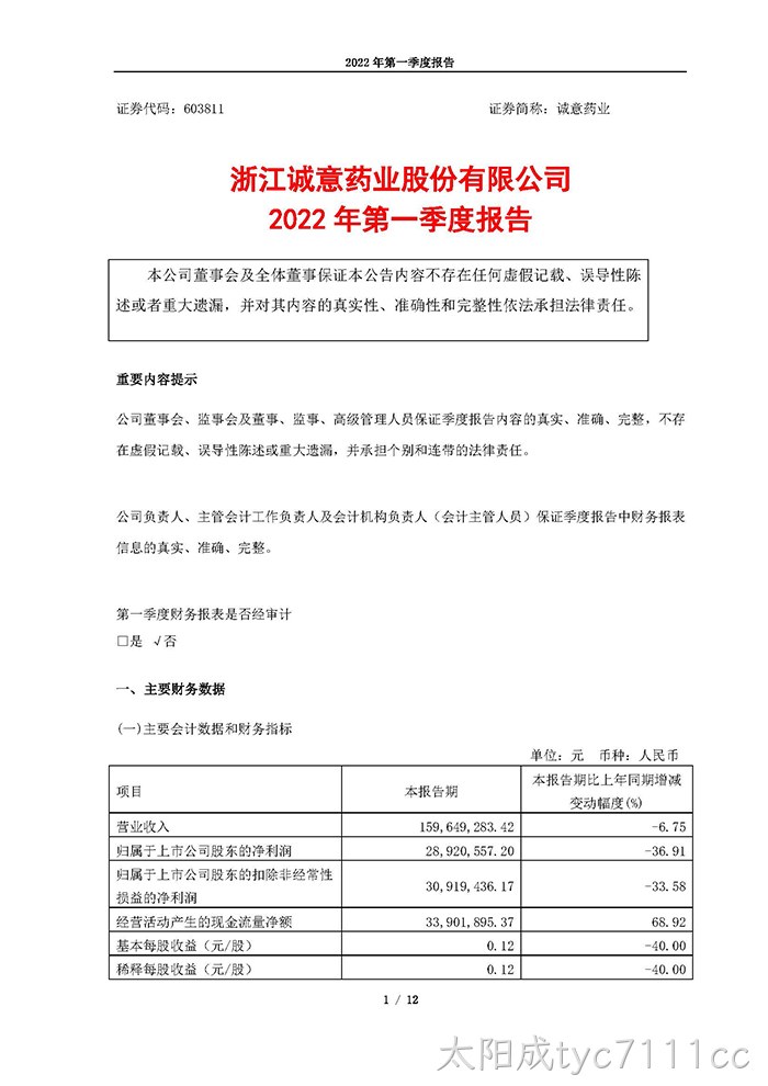太阳成tyc7111cc2022年第一季度报告_页面_01